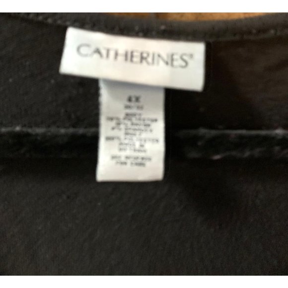 Catherine Womens Size 4X Black Cardigan Shirt Top Layered Lagen Look Green Print - Picture 2 of 3